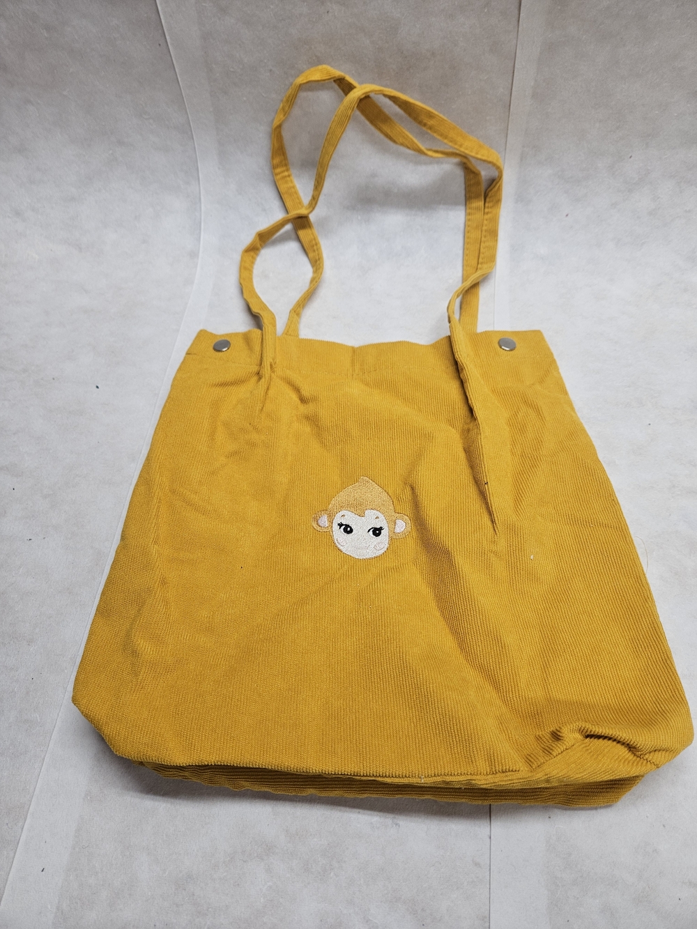 Mustard Yellow Corduroy Tote Bag with Monkey Embroidery Sonny Angel Embroidery